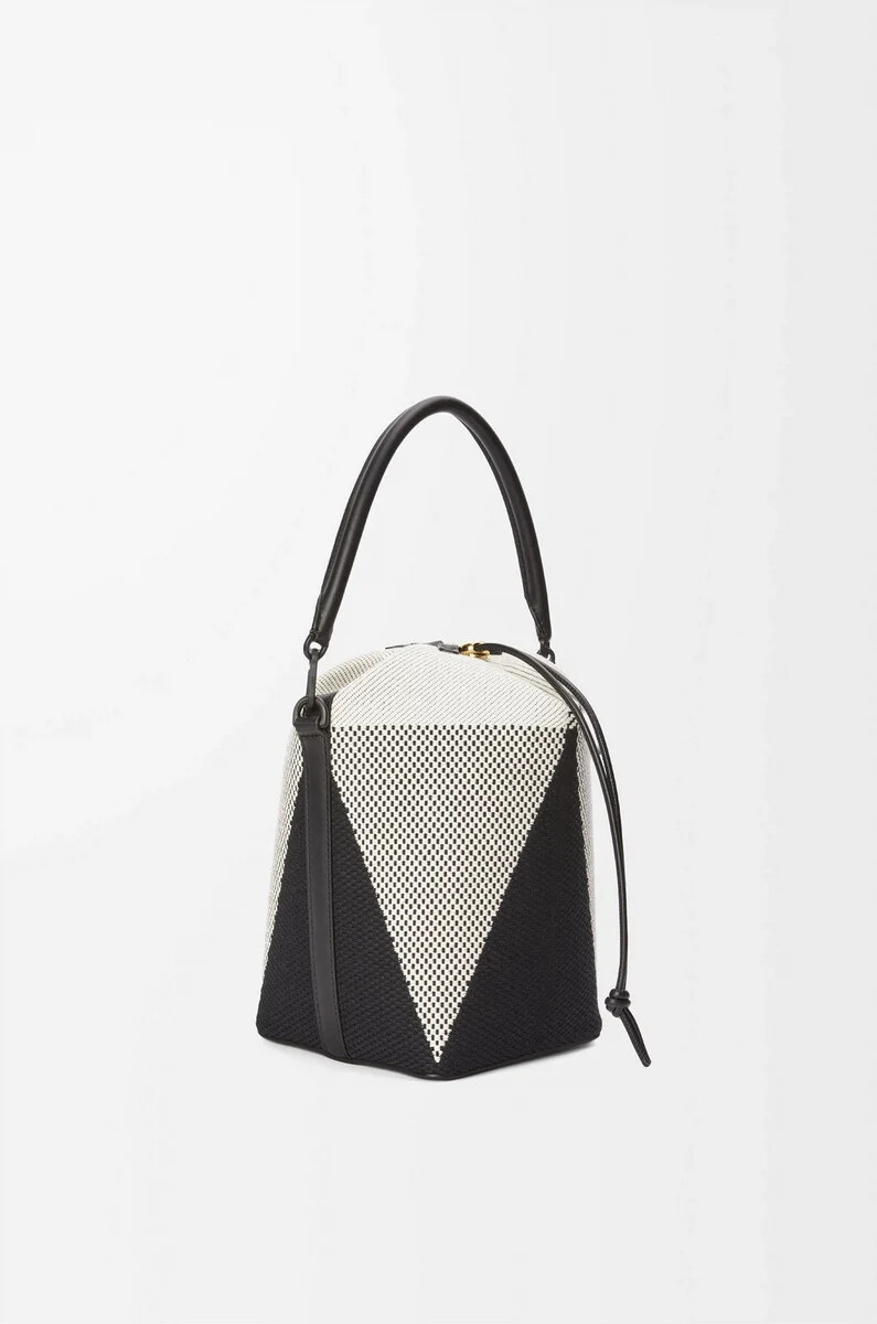 secchiello treasure bako in tela jacquard e pelle di vitello naturalenero