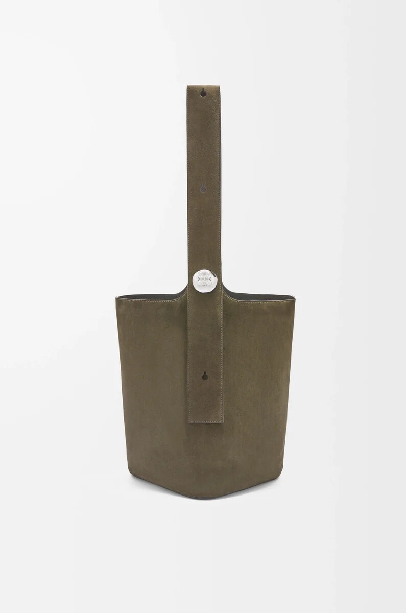 borsa a secchiello pebble grande in pelle di vitello scamosciata dark olive