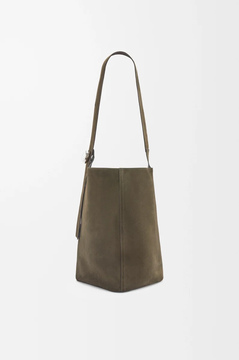 borsa a secchiello pebble grande in pelle di vitello scamosciata dark olive