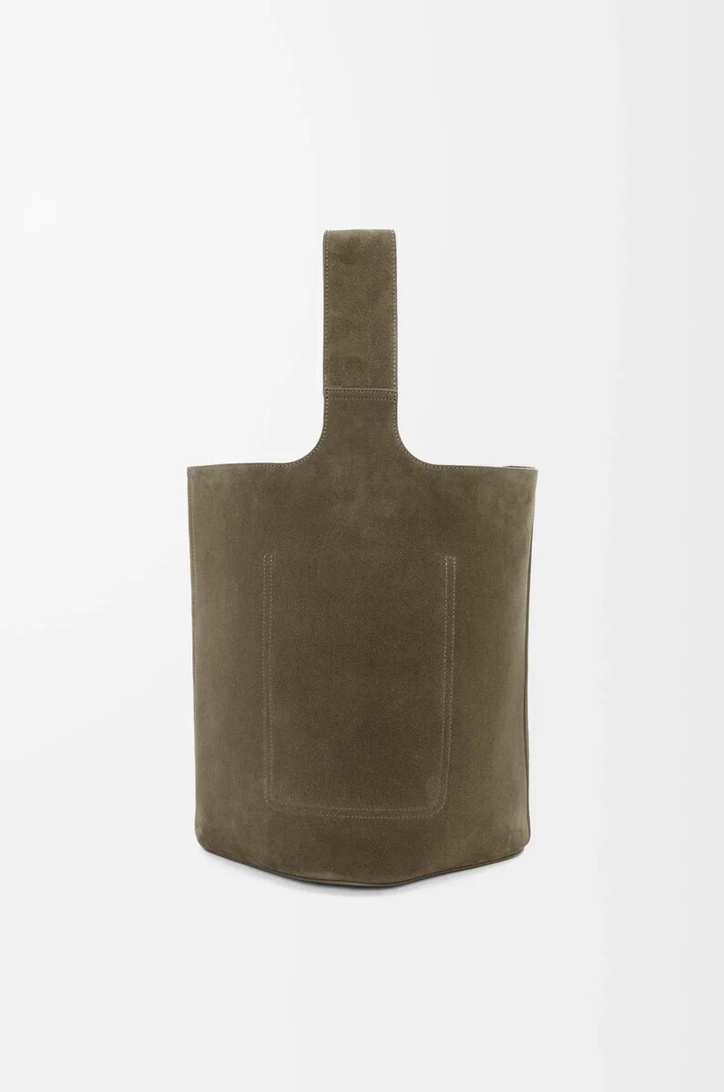 borsa a secchiello pebble grande in pelle di vitello scamosciata dark olive