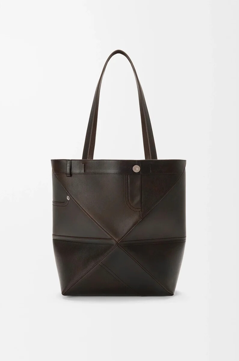 borsa media panta puzzle fold in pelle di vitello lucida vintage brown