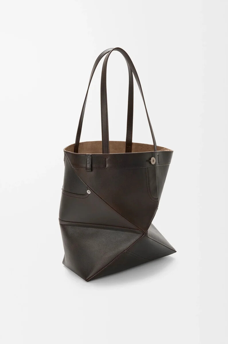 borsa media panta puzzle fold in pelle di vitello lucida vintage brown