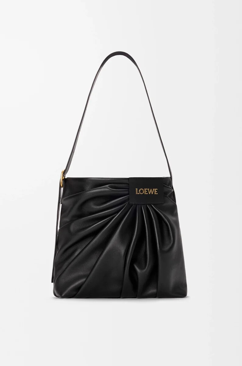 borsa tote drappeggiata in morbida nappa di agnello nera