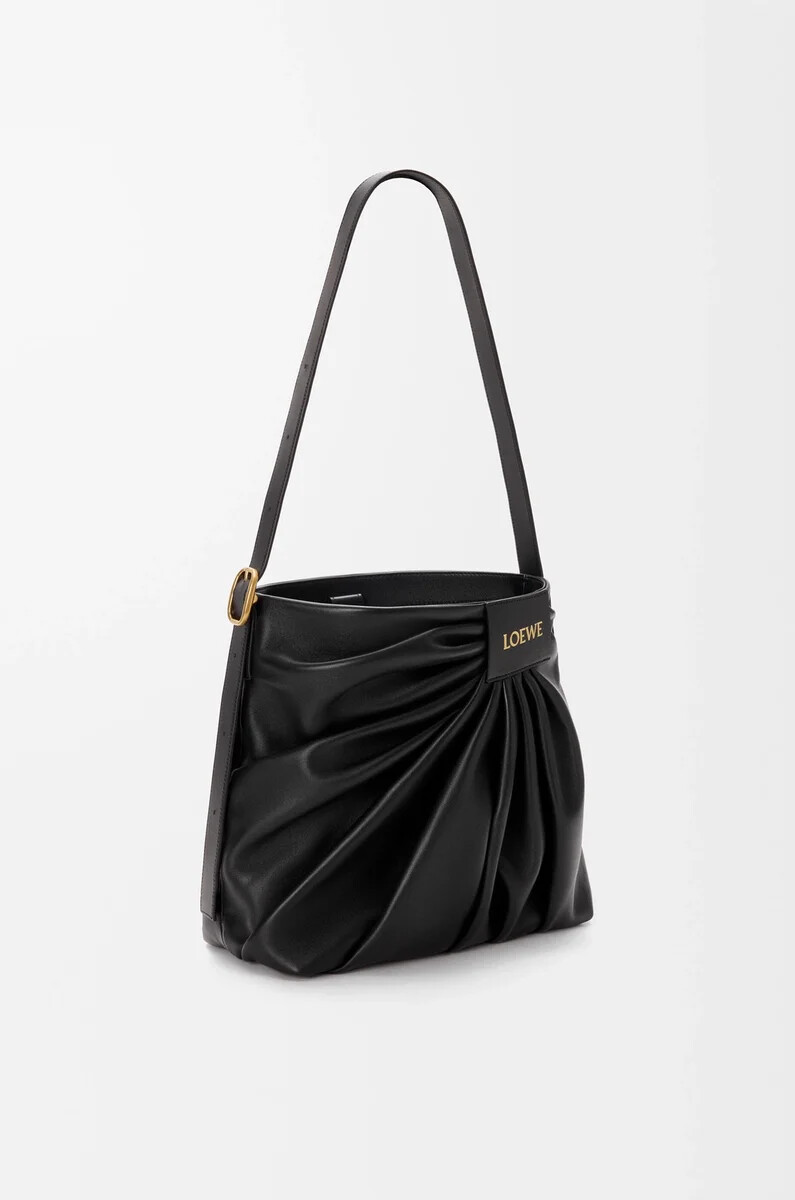 borsa tote drappeggiata in morbida nappa di agnello nera