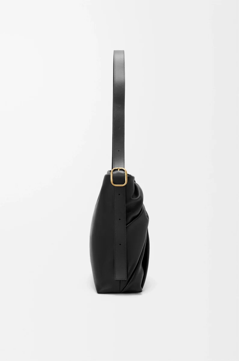 borsa tote drappeggiata in morbida nappa di agnello nera