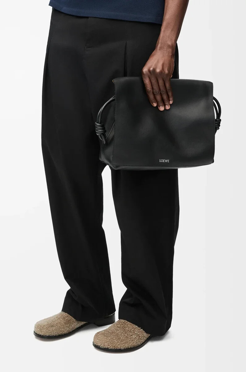 borsa flamenco in morbida pelle di vitello lucida nero