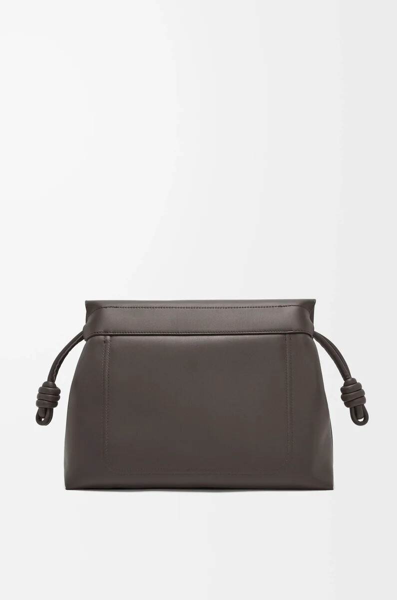borsa flamenco in morbida pelle di vitello lucida grigio scuro