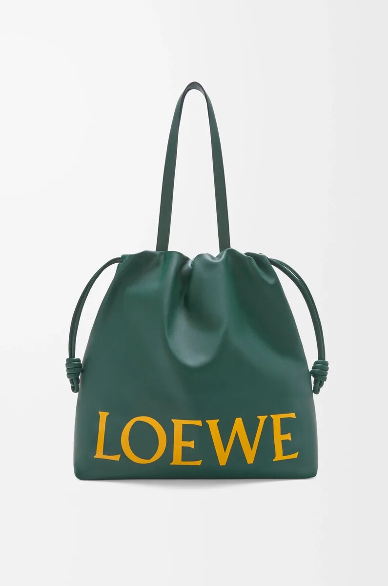 borsa tote con logo flamenco in nappa di vitello evergreen
