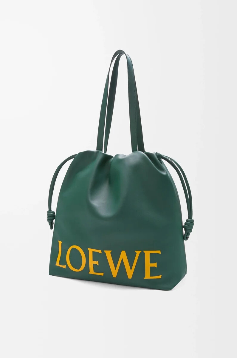 borsa tote con logo flamenco in nappa di vitello evergreen