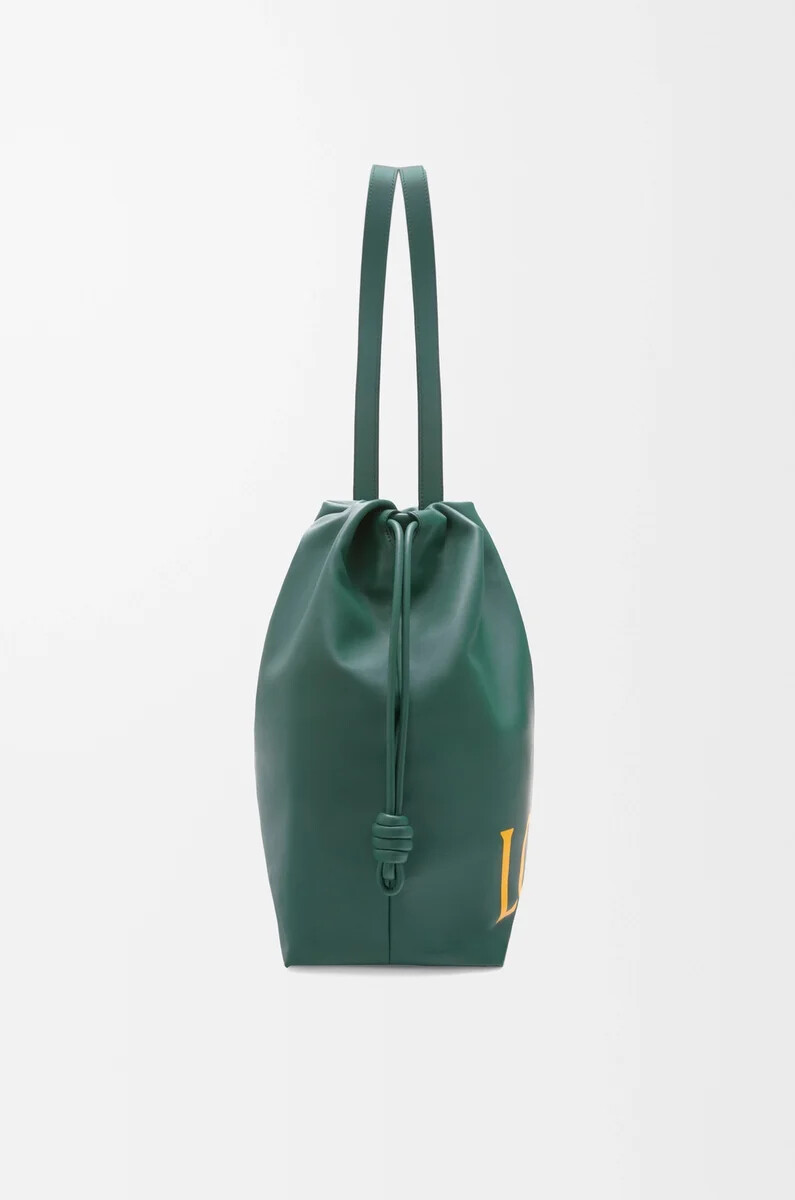 borsa tote con logo flamenco in nappa di vitello evergreen