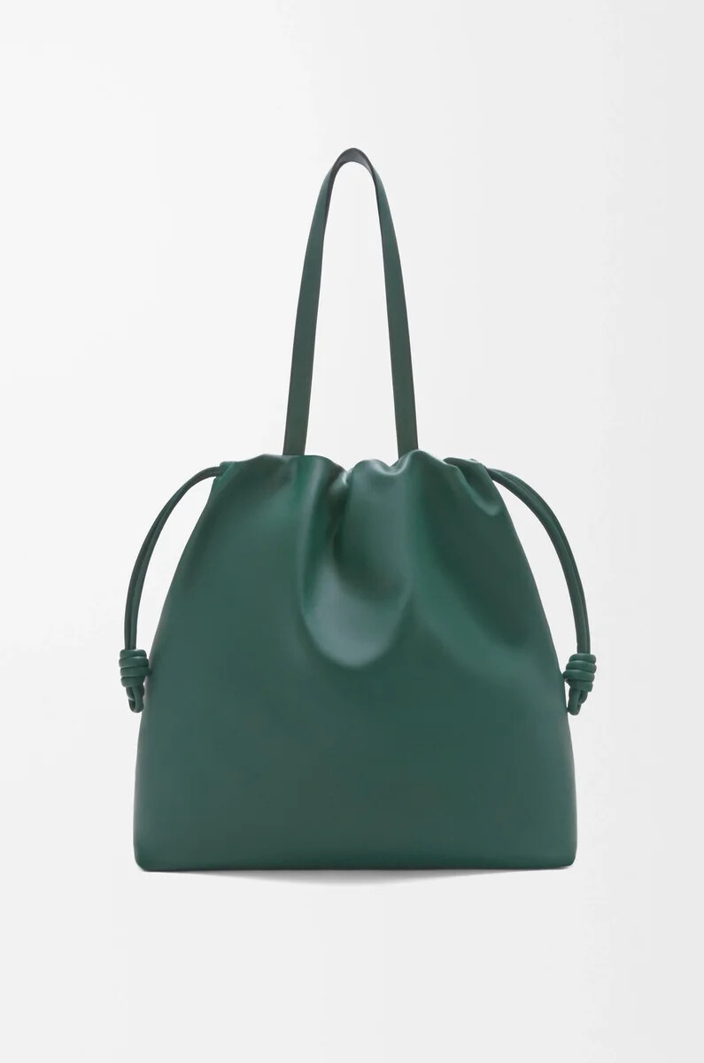borsa tote con logo flamenco in nappa di vitello evergreen