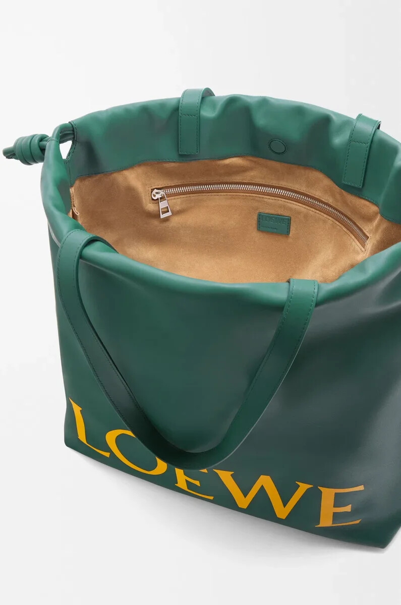 borsa tote con logo flamenco in nappa di vitello evergreen