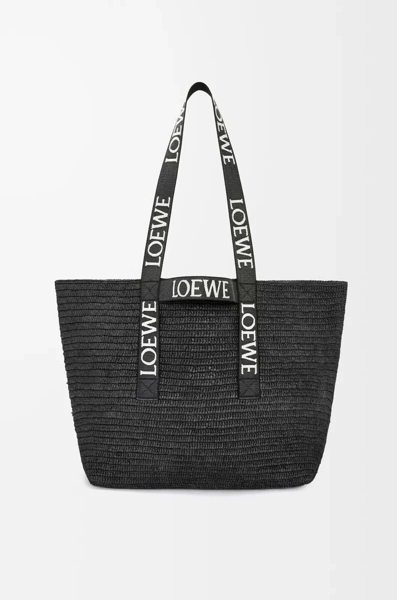 shopper pieghevole in rafia nera