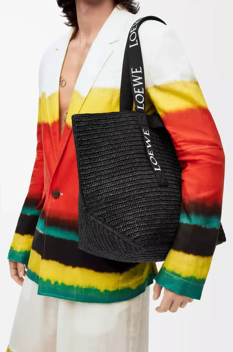 shopper pieghevole in rafia nera