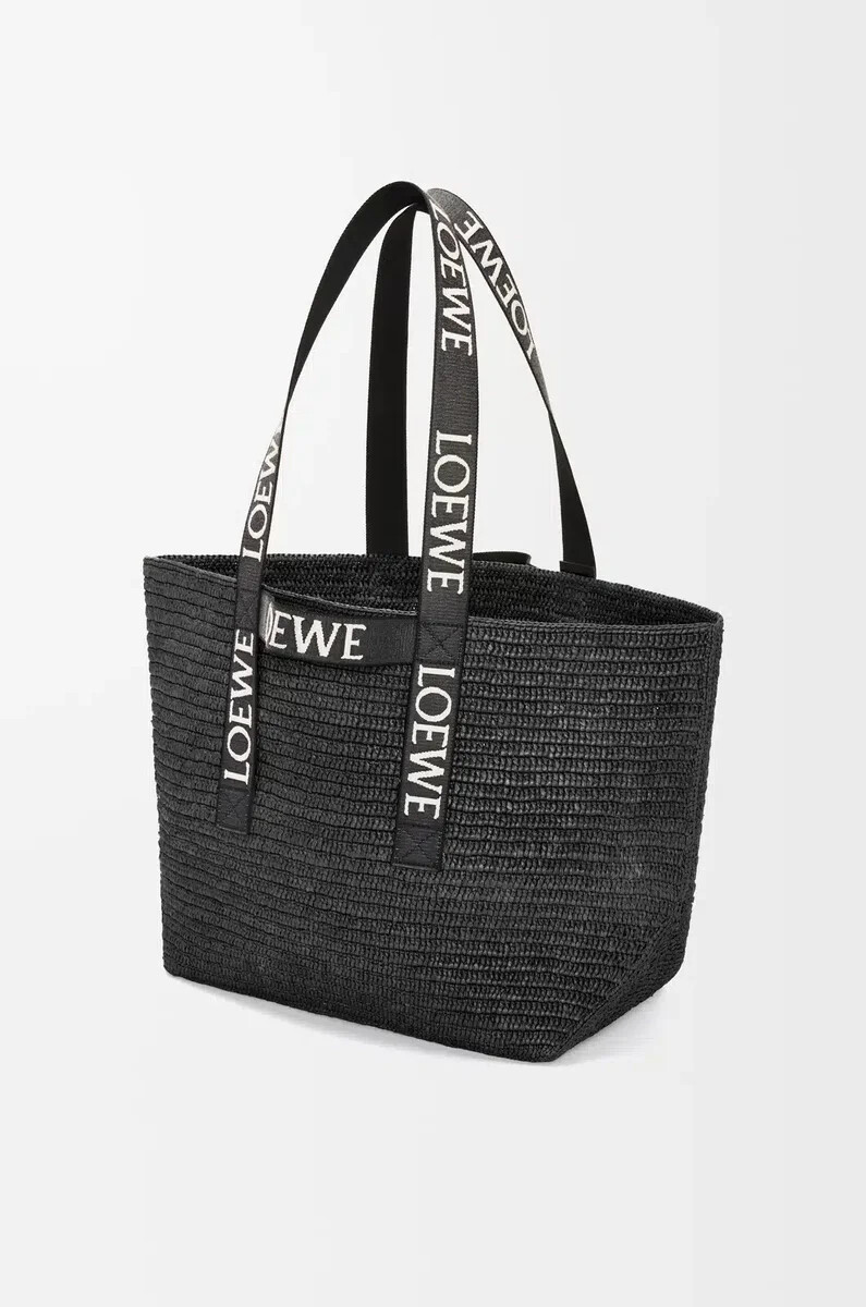 shopper pieghevole in rafia nera
