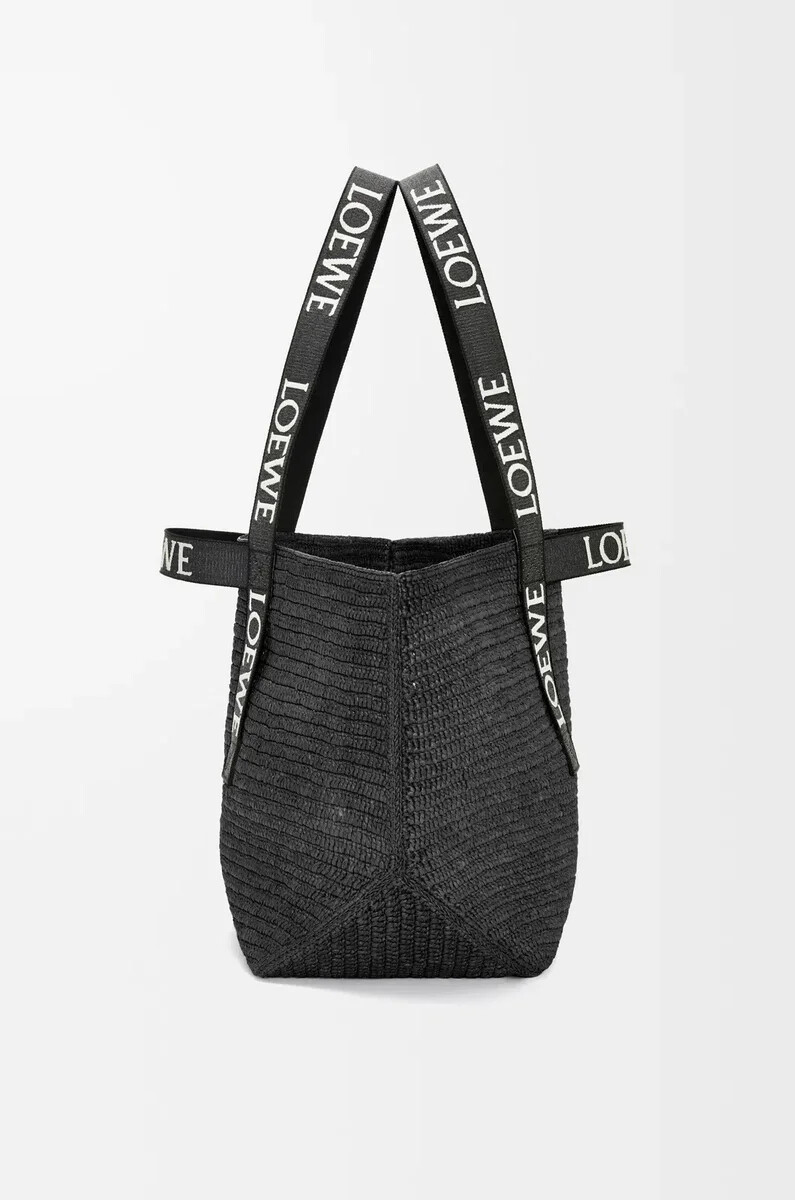 shopper pieghevole in rafia nera