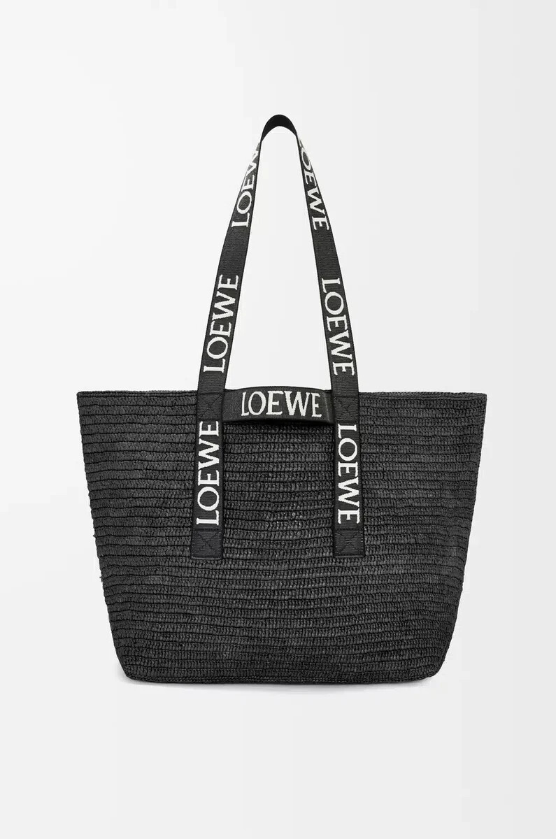 shopper pieghevole in rafia nera