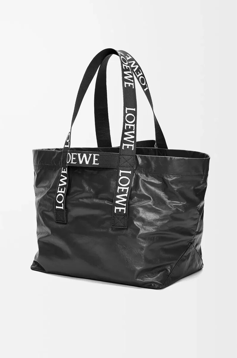 shopper pieghevole in pelle di vitello cartacea nero