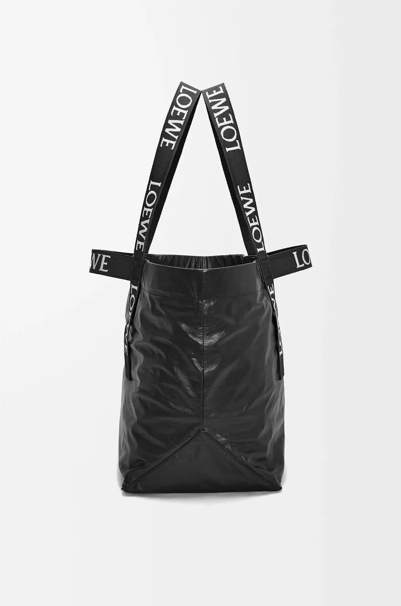 shopper pieghevole in pelle di vitello cartacea nero