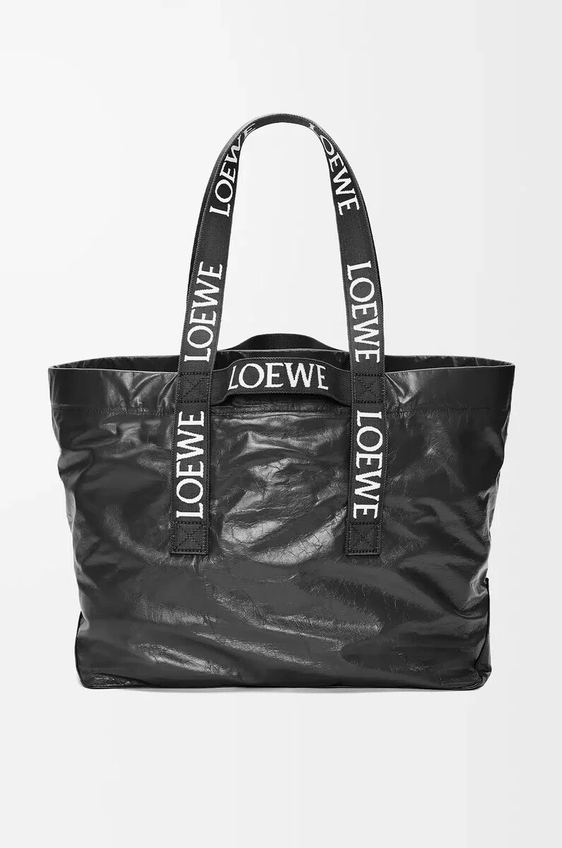 shopper pieghevole in pelle di vitello cartacea nero