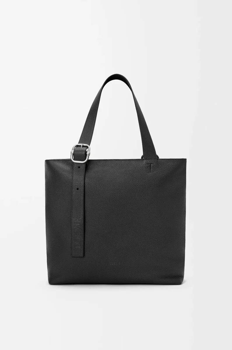 borsa tote con cerniera ad anello in morbida pelle di vitello grana nera