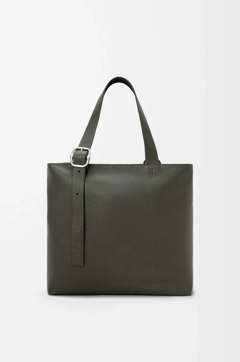 borsa tote con cerniera ad anello in morbida pelle di vitello granata color cachi scuro