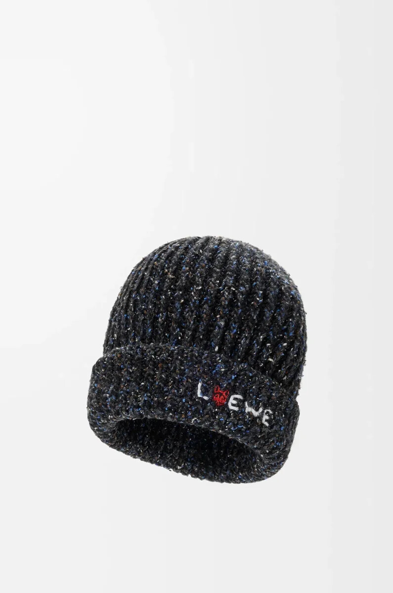 berretto in misto lana seta e alpaca nero melange