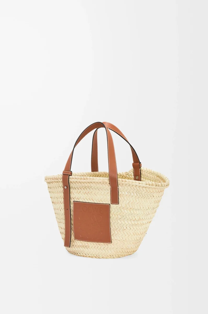 borsa a cestino in foglia di palma e pelle di vitello naturaletonno