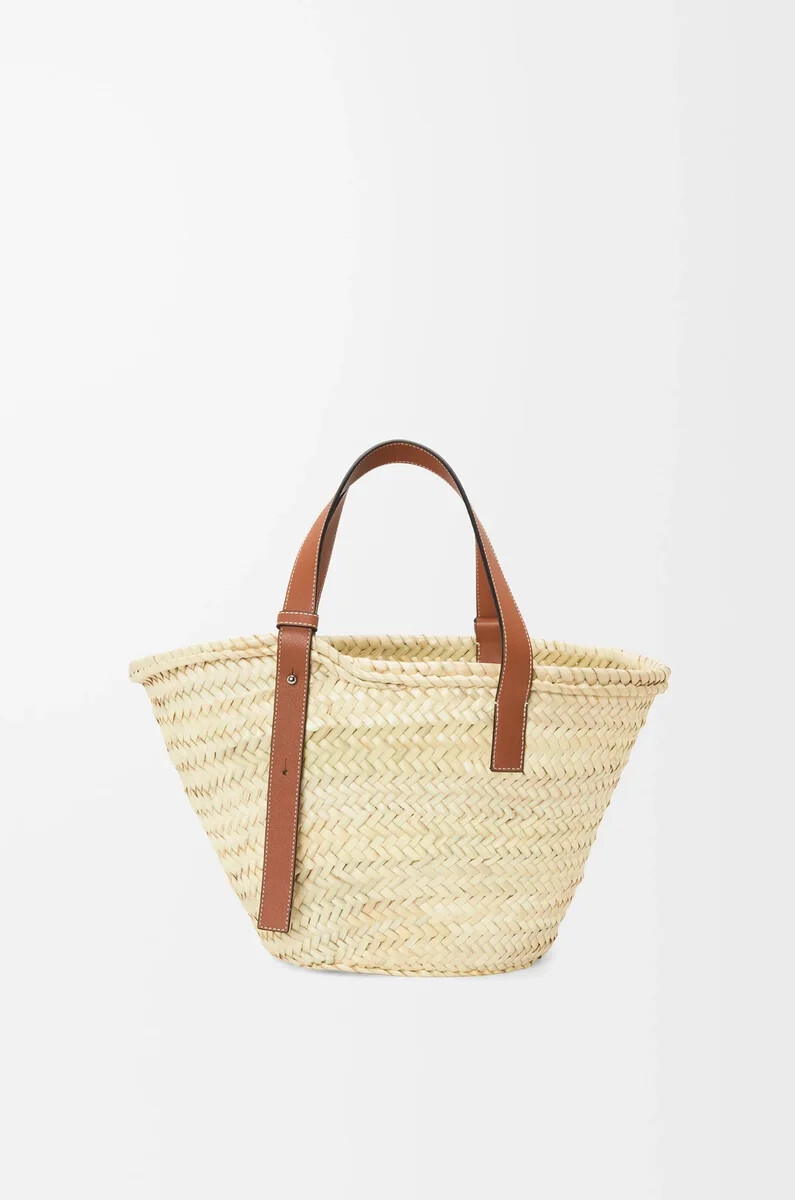 borsa a cestino in foglia di palma e pelle di vitello naturaletonno