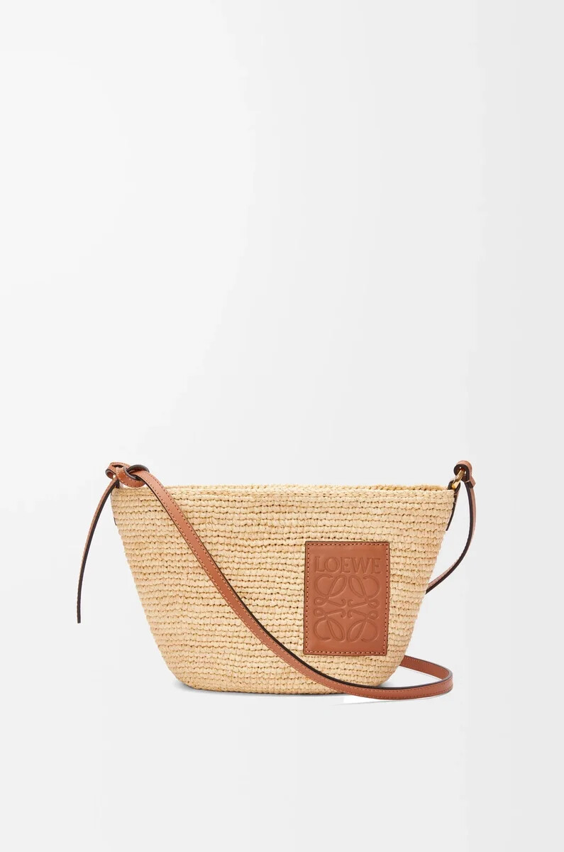 borsa pochette con fessura in rafia e pelle di vitello naturaletan