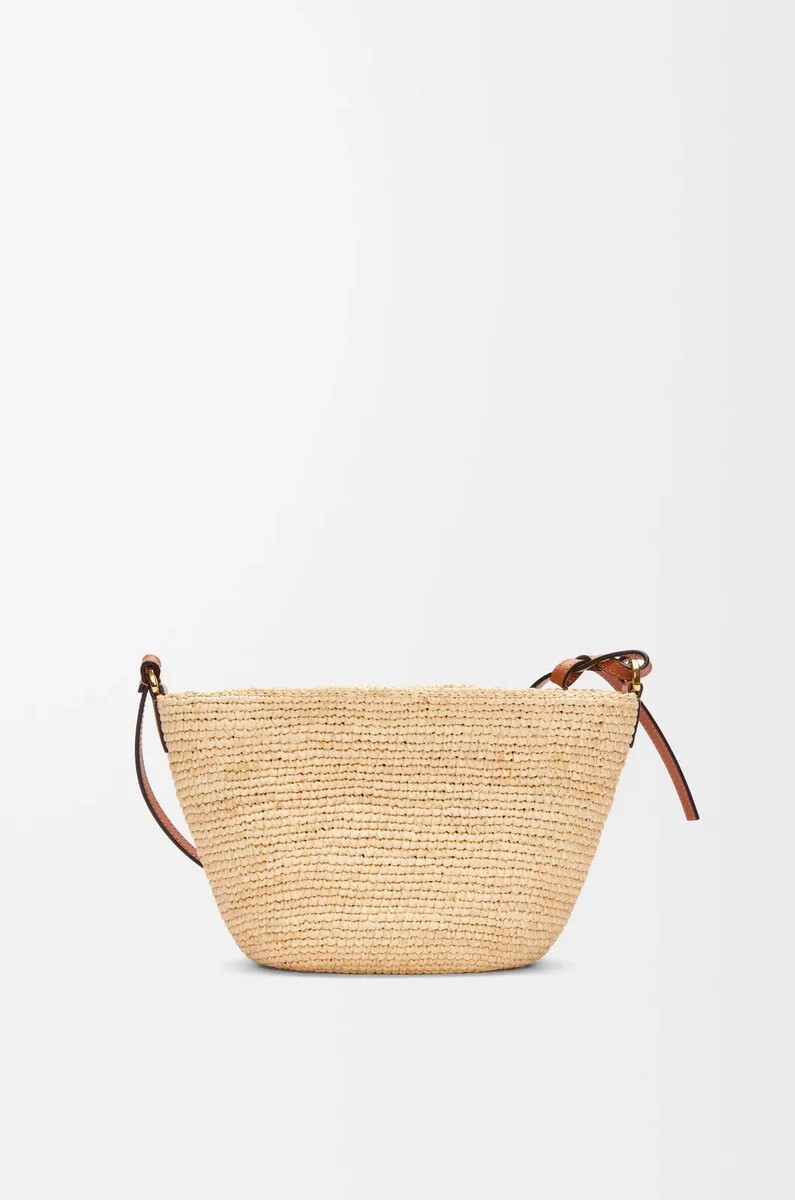 borsa pochette con fessura in rafia e pelle di vitello naturaletan