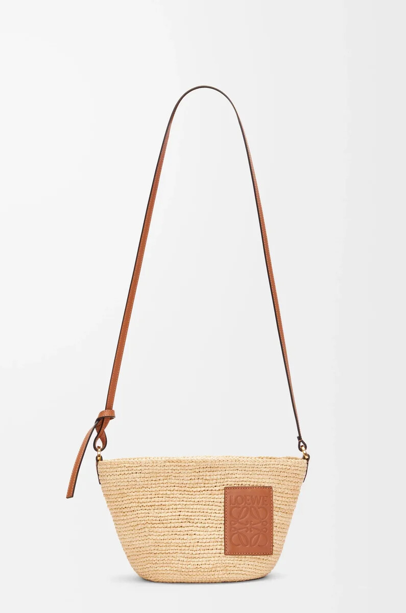 borsa pochette con fessura in rafia e pelle di vitello naturaletan