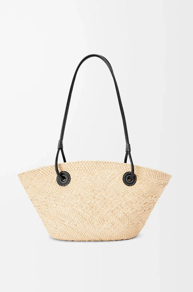 borsa anagram basket piccola in palma di iraca e pelle di vitello naturalenero