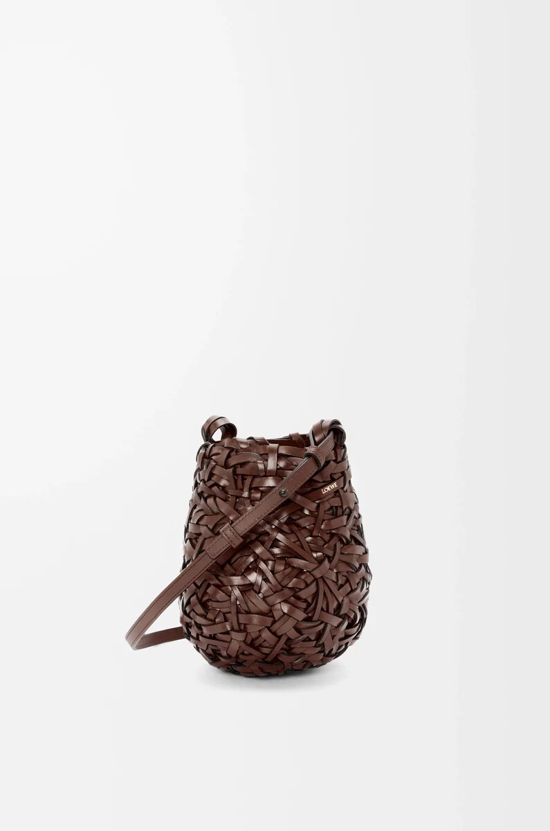 borsa nest basket piccola in pelle di vitello castagna