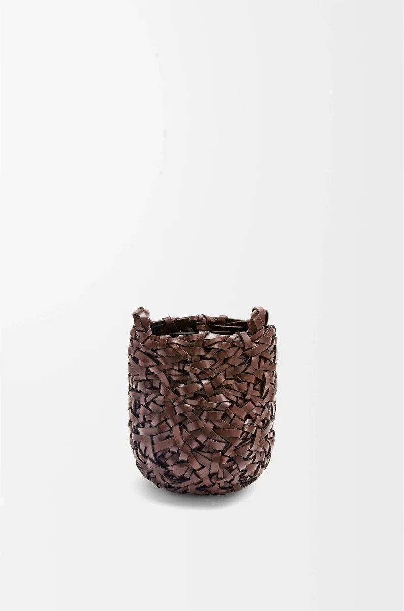 borsa nest basket piccola in pelle di vitello castagna