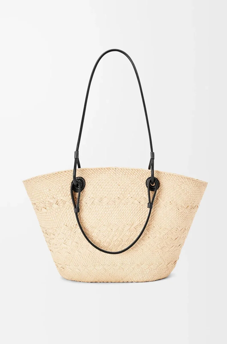 borsa media anagram basket in palma di iraca e pelle di vitello naturalenero