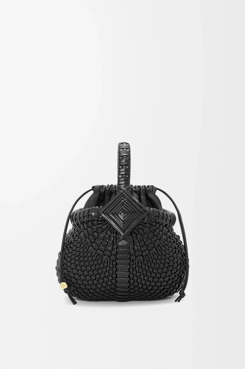 borsa mini diamond round basket in pelle di vitello nero