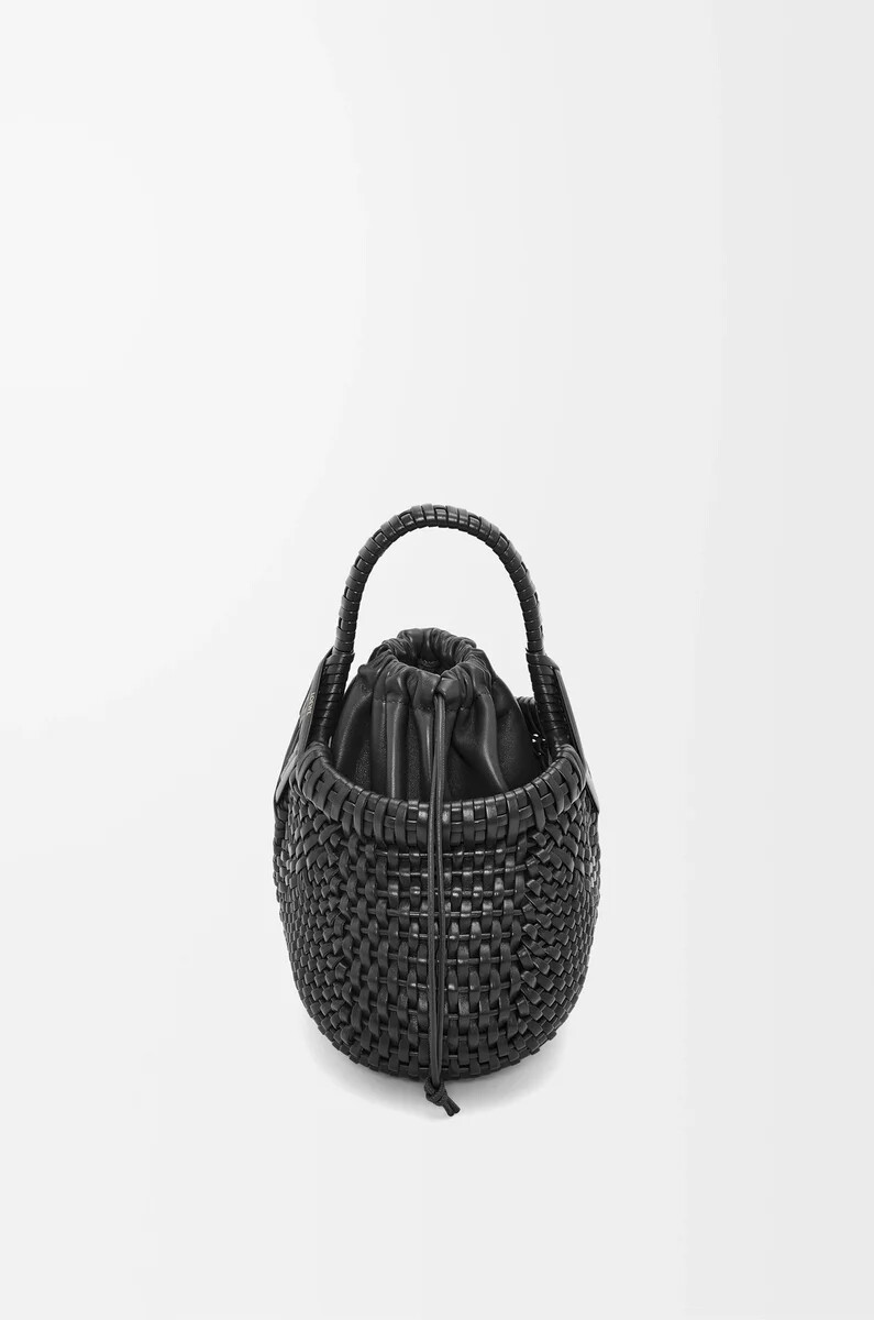 borsa mini diamond round basket in pelle di vitello nero