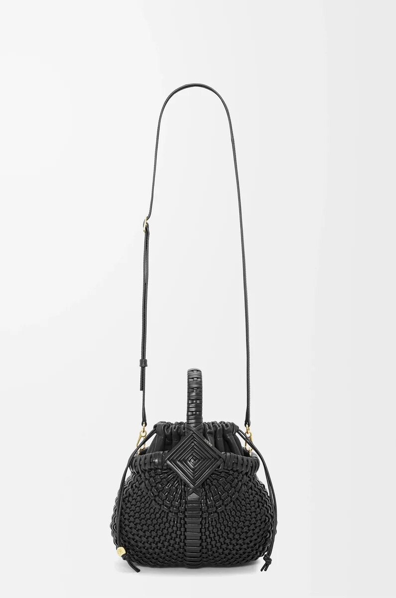 borsa mini diamond round basket in pelle di vitello nero