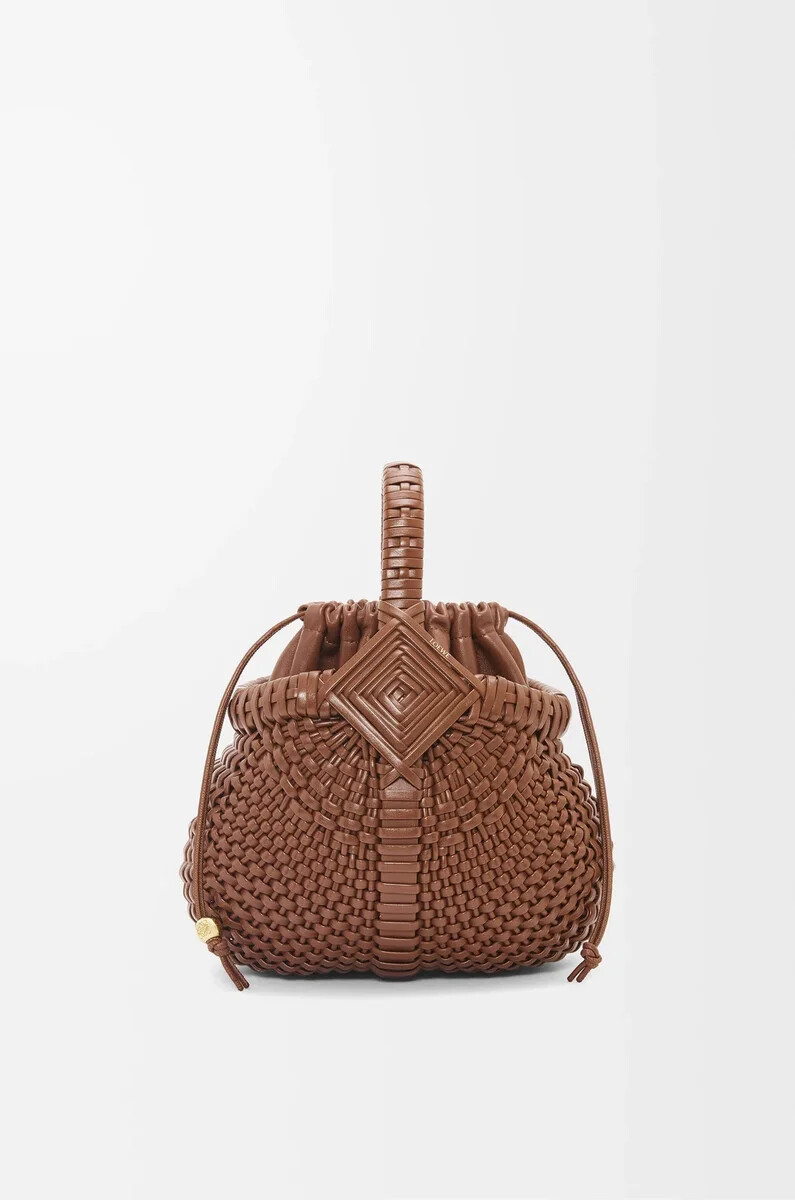 borsa mini diamond round basket in pelle di vitello dark tan