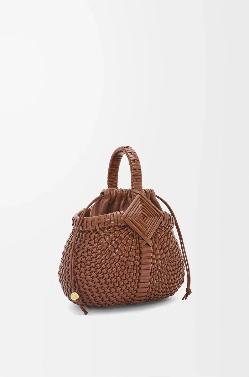borsa mini diamond round basket in pelle di vitello dark tan