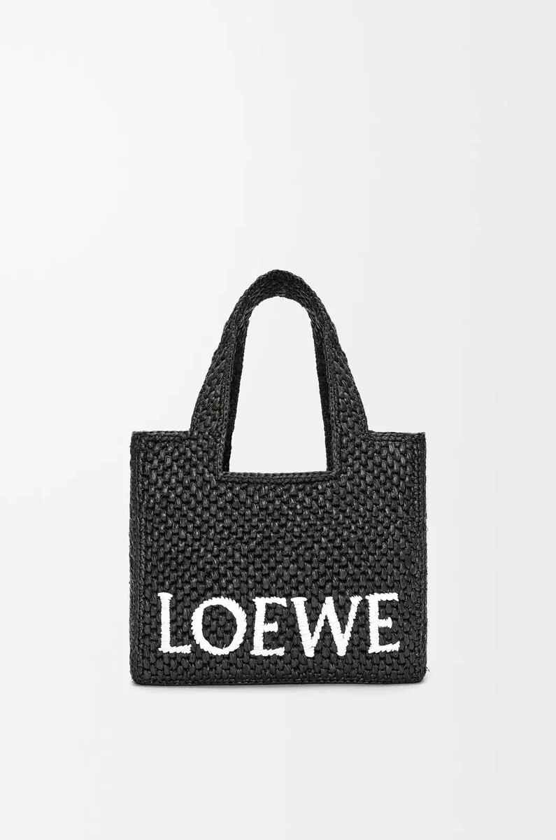 piccola borsa loewe font in rafia nera