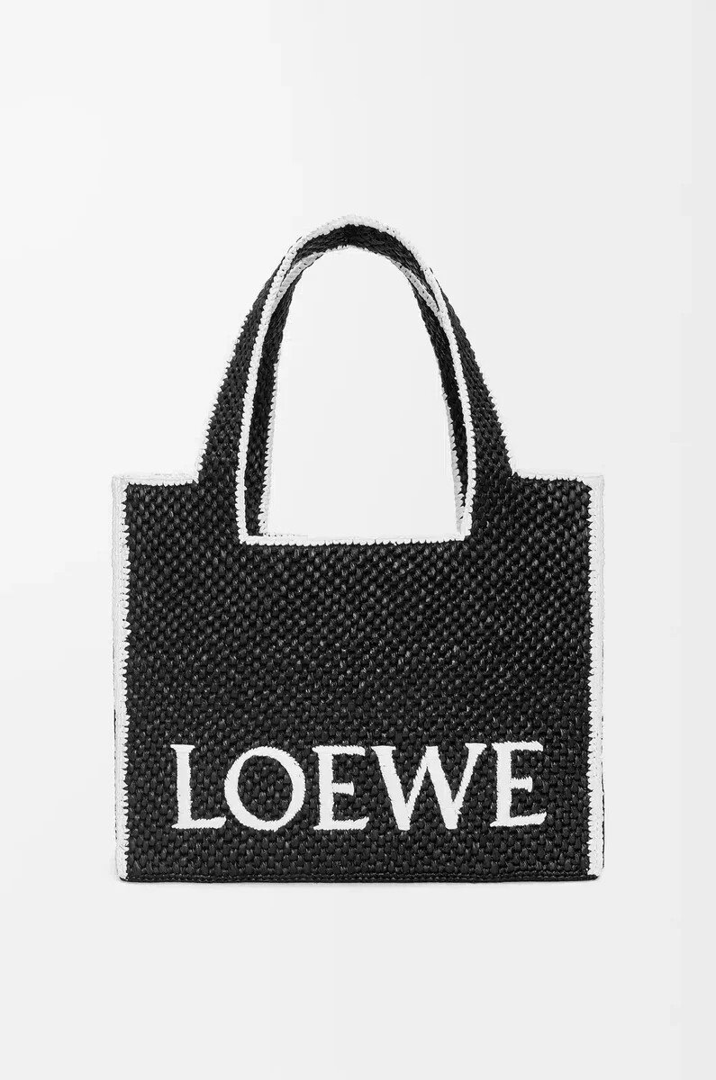 borsa grande loewe font in rafia nera