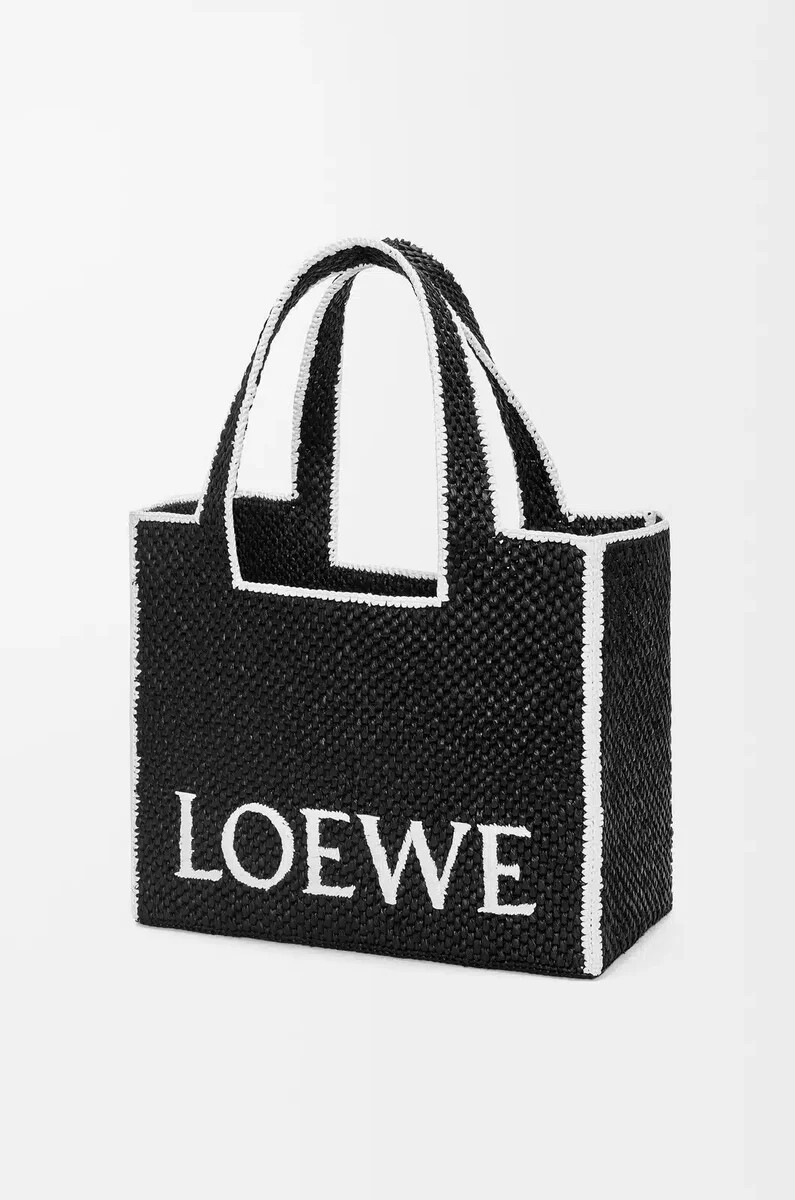 borsa grande loewe font in rafia nera