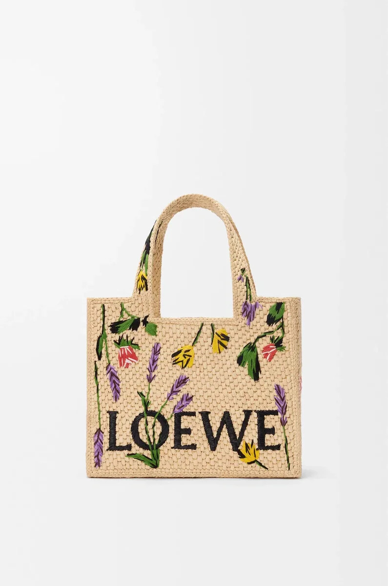 piccola borsa loewe font in rafia naturale