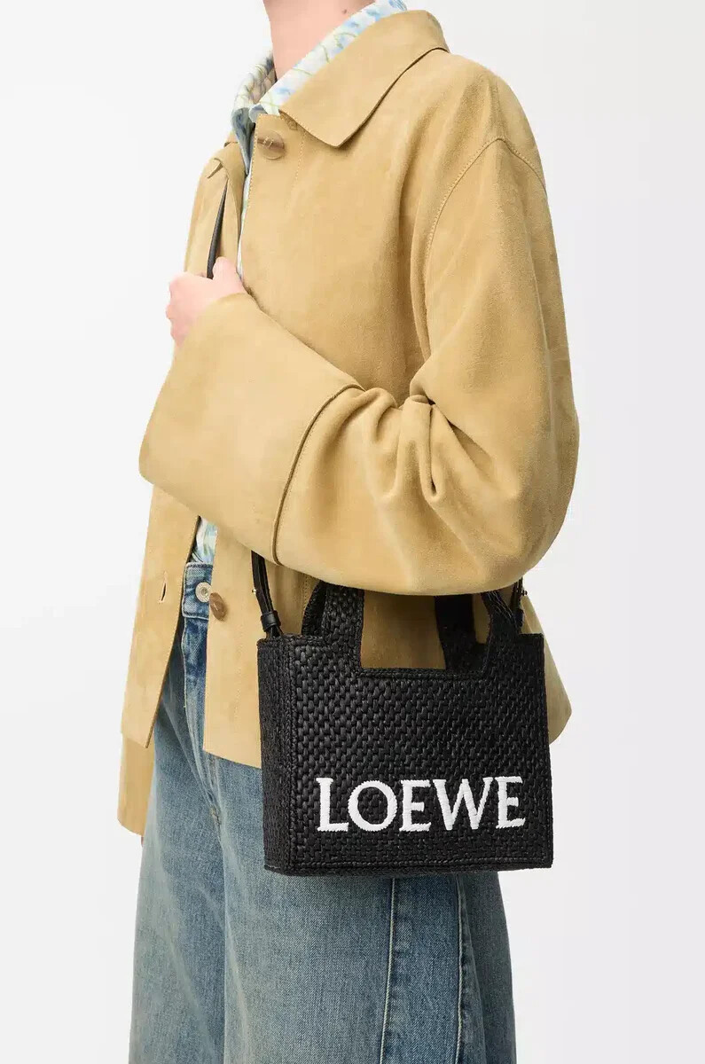 mini borsa loewe font in rafia nera