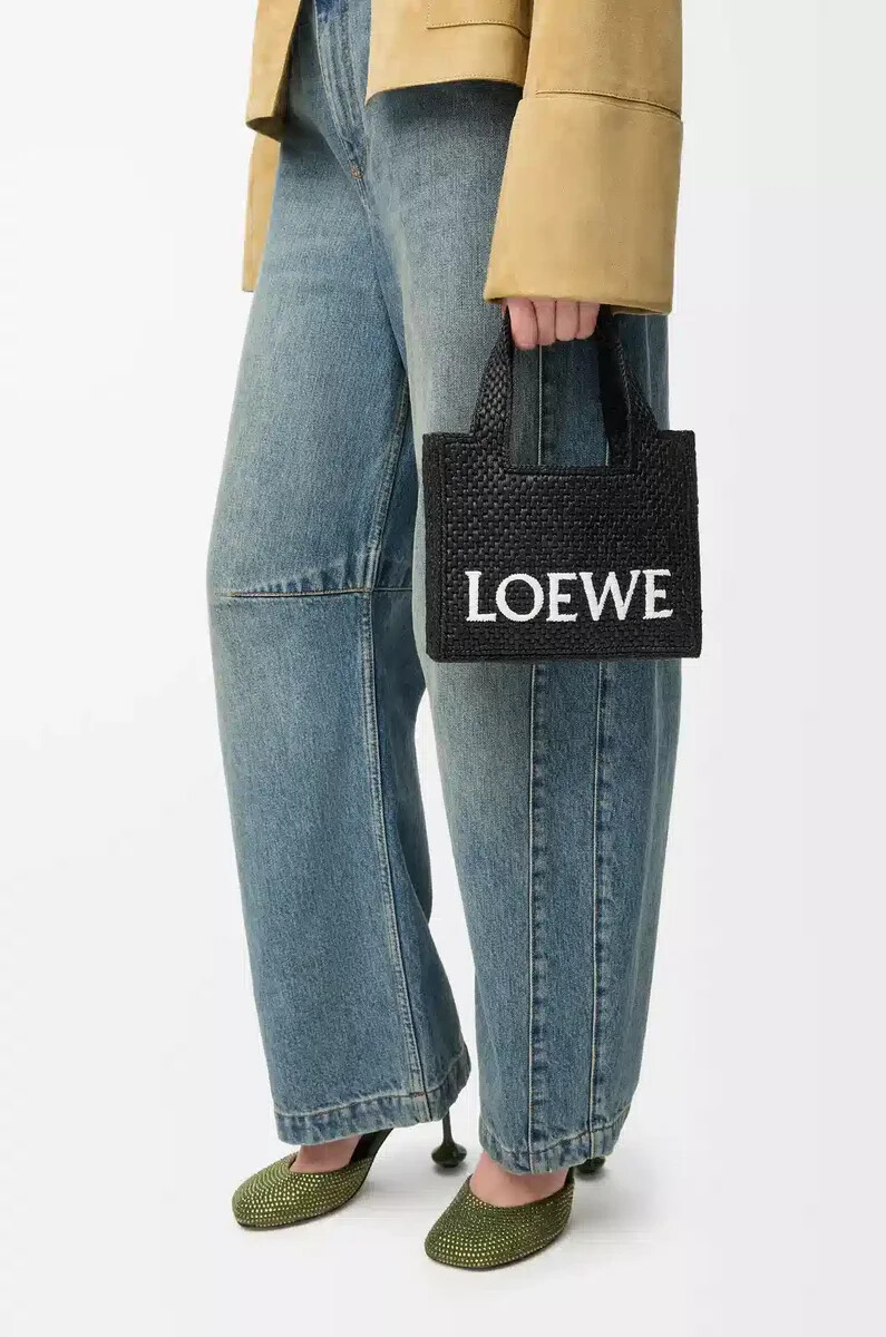 mini borsa loewe font in rafia nera