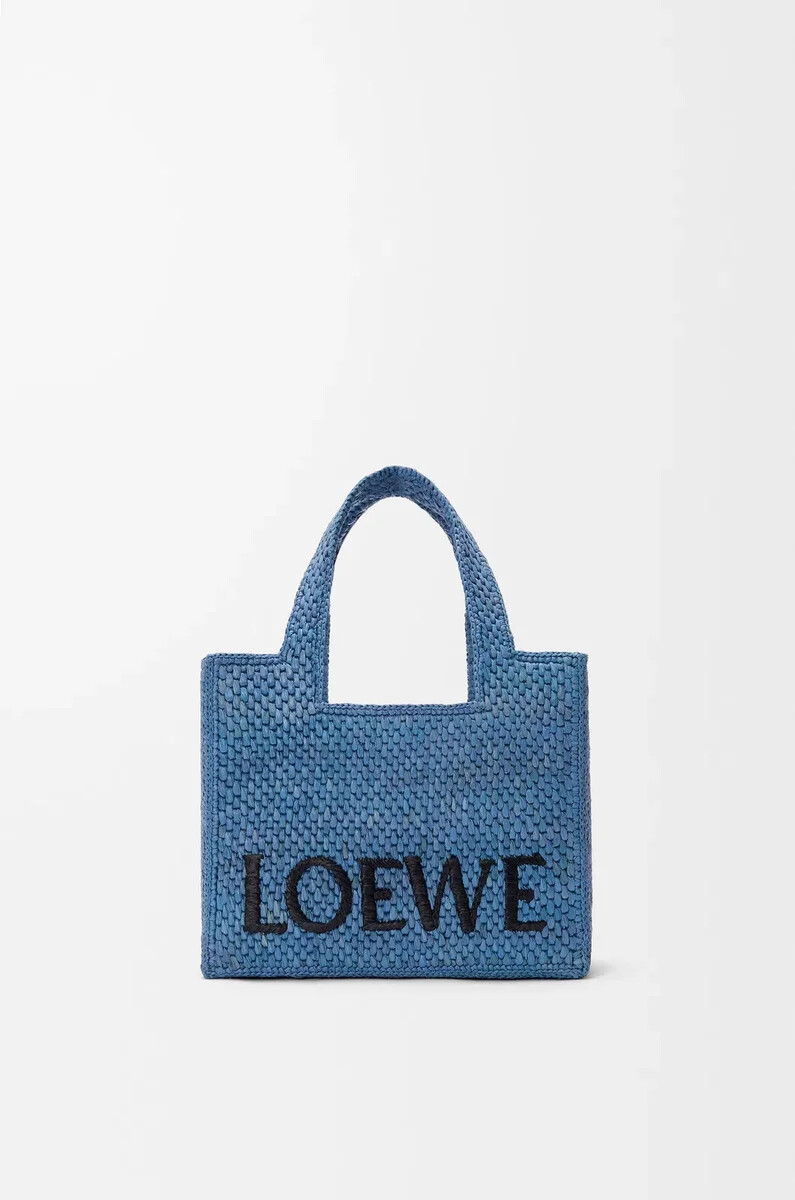 mini borsa loewe font in rafia azzurro