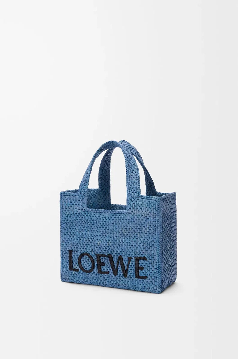mini borsa loewe font in rafia azzurro