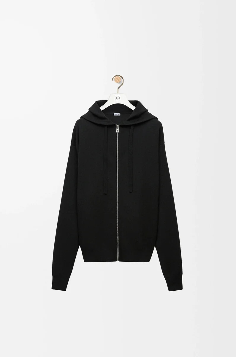 felpa con cappuccio e zip anagram in lana nera